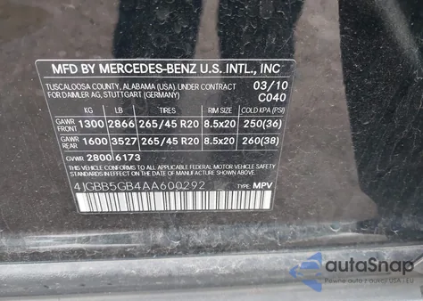 2010 Mercedes-Benz Ml 350 z USA, uszkodzony, nr VIN 4JGBB5GB4AA600292